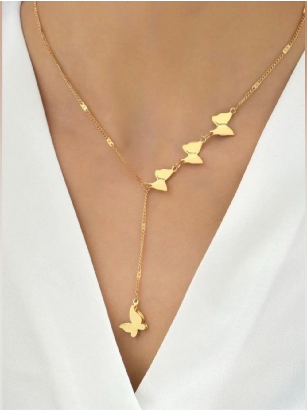 Gold Butterfly Lariat Necklace | Dainty Layered Drop Chain